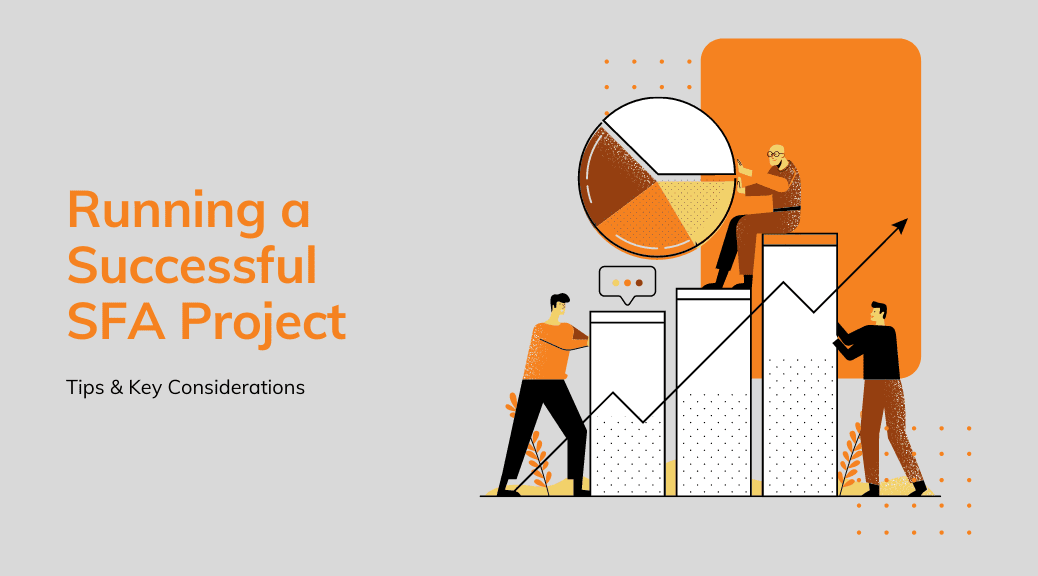 Illustration: Successful SFA project, team collaboration, growth chart, data analysis.