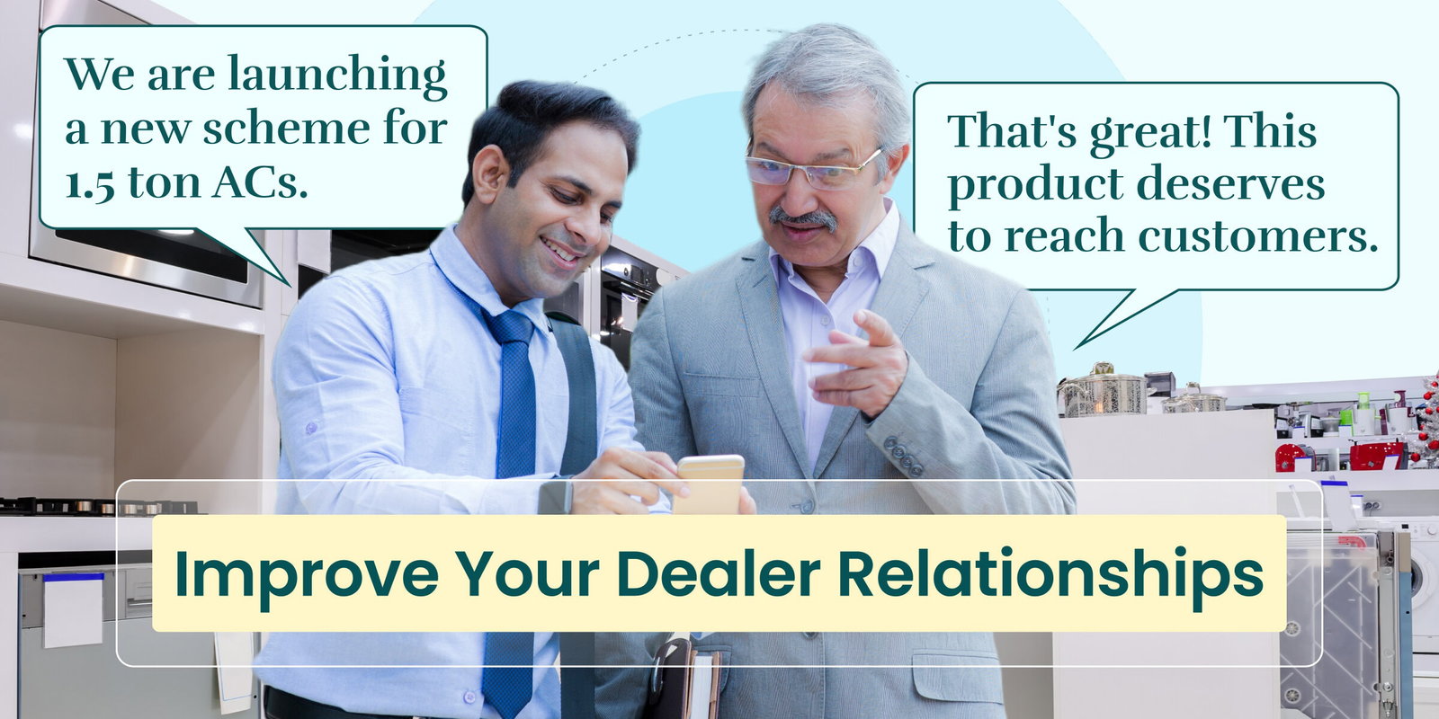 Two businessmen discussing brand-dealer relationships on a phone.