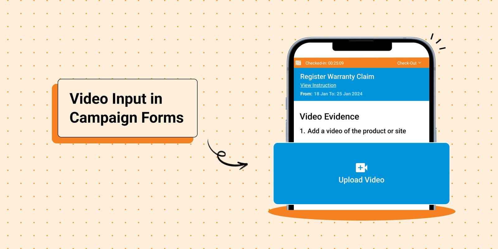 Smartphone screen showing video upload in BeatRoute campaign form.