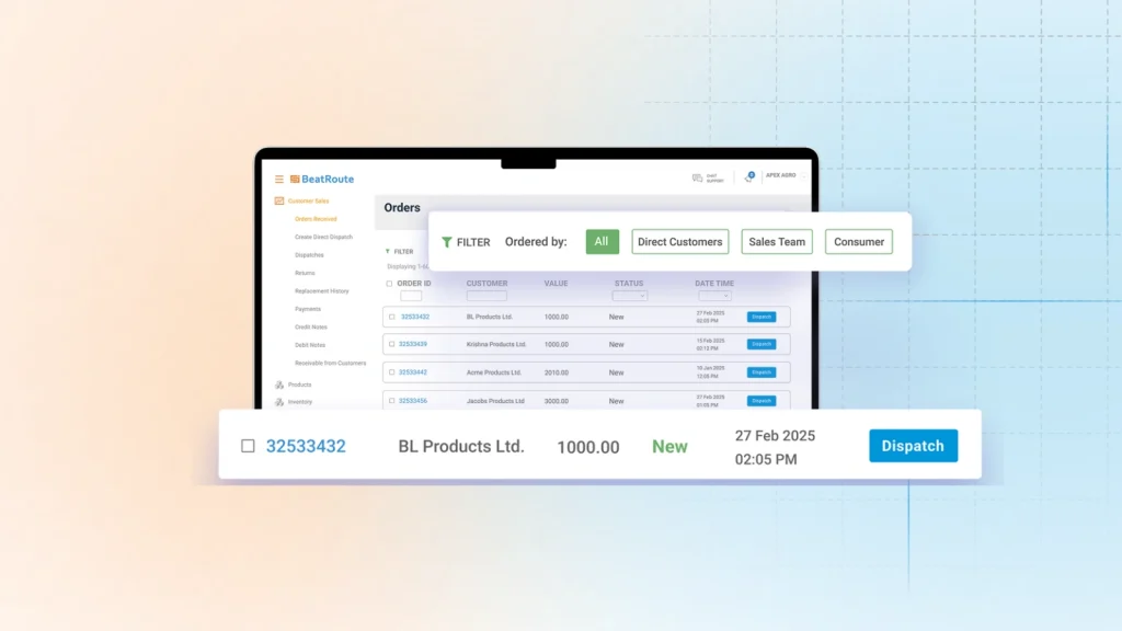 A full-featured desktop interface designed for dealers who run structured operations and want end-to-end visibility into orders, credits, and trade schemes