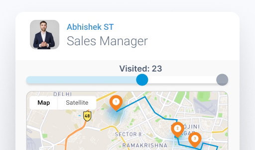 BeatRoute field sales app interface showing sales manager route map.