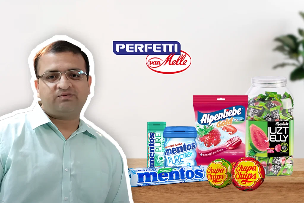Perfetti van Melle case study: Man discusses optimized route-to-market & delivery with various candy products.