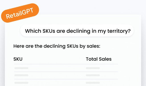 BeatRoute field sales app showing declining SKUs by sales.