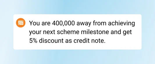 SFA software notification: 400,000 points to next milestone, 5% credit discount.