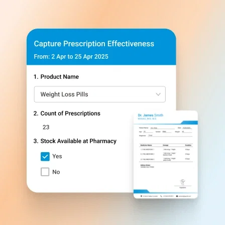 Pharma SFA software interface showing prescription data entry.