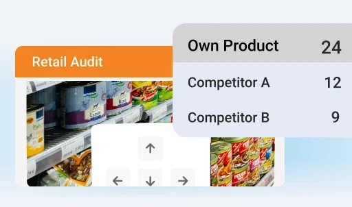Product Promoter app: Retail audit showing product sales data comparison.