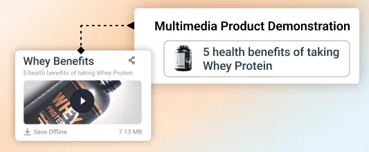 AI-powered Pharma E-Detailing software multimedia product demo showing whey protein benefits.