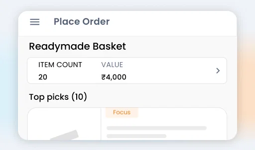 Retailer app interface showing order placement with item count and value.