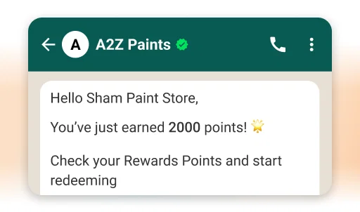 A2Z Paints retailer app rewards message: 2000 points earned.