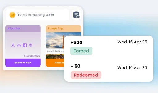 Retailer app interface showing points earned and redeemed.