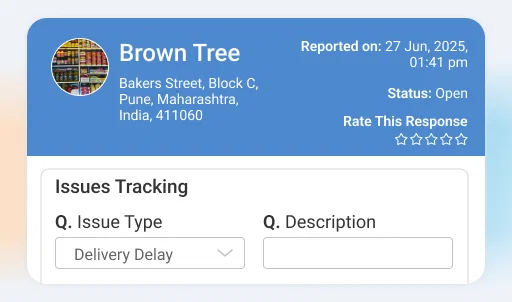 Retail audit software interface showing issue tracking for Brown Tree.
