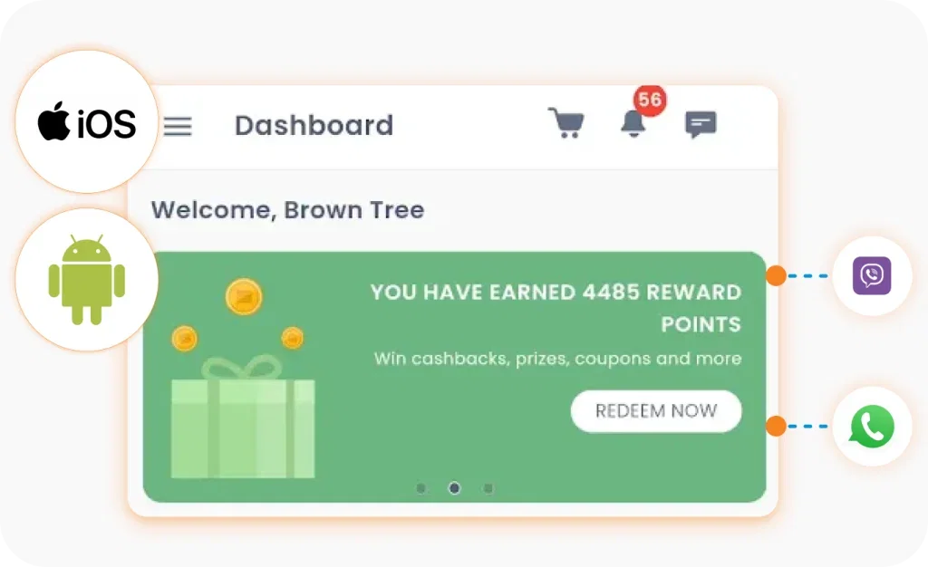 Retailer app dashboard showing reward points.