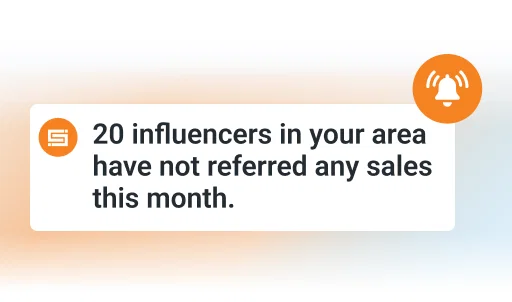 Loyalty management software notification: 20 influencers haven't referred sales this month.