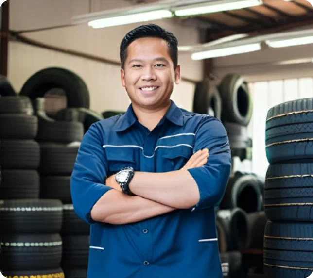 Smiling auto ancillary worker using SFA software.