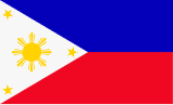 Philippine flag: red, blue, white, yellow sun and stars.
