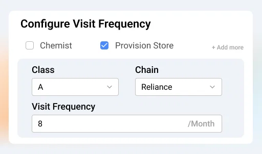 Visit planning software interface showing visit frequency configuration options.