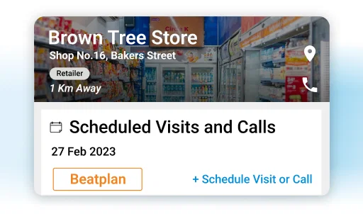 BeatRoute sales force automation software interface showing scheduled visits.