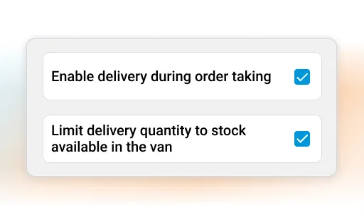 Order AI Agent settings: Enable delivery during order taking & limit delivery quantity to stock available in the van.