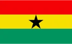 Ghana flag: red, yellow, green horizontal bands; black star centered.