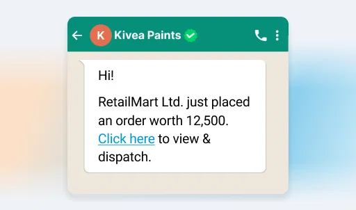 Order AI Agent notification: RetailMart Ltd. placed a 12,500 order. Click to view and dispatch.