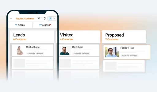 BeatRoute sales force automation software interface showing customer leads, visits, and proposals.