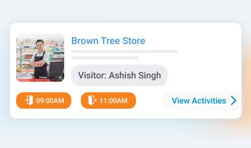 Sales force automation software dashboard showing store visit.