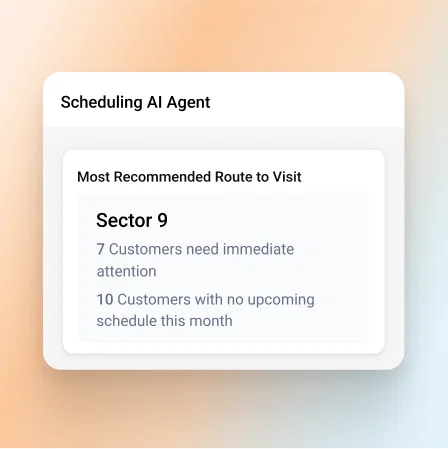 SFA software dashboard showing AI-powered route optimization for auto ancillary sales.