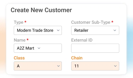 Visit planning software interface: Create new customer form.