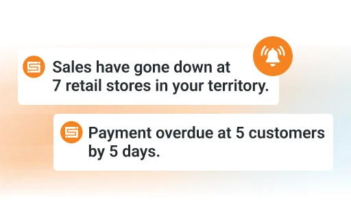 BeatRoute sales force automation software alerts: sales down, payments overdue.