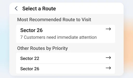 Visit planning software interface showing route options for retail visits.