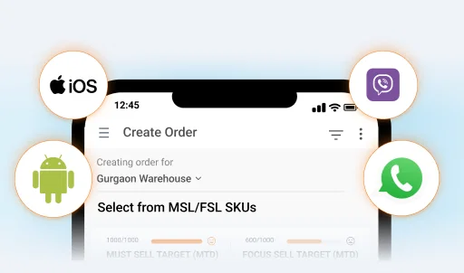 Order AI Agent app interface on iOS and Android, showing order creation and target progress.