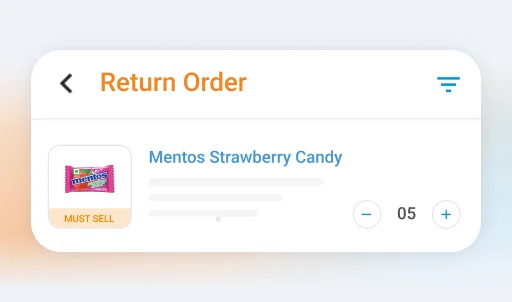 BeatRoute SFA software interface showing a return order for Mentos Strawberry Candy.