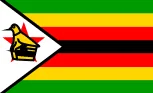 Zimbabwe flag: green, red, yellow, black horizontal stripes; yellow bird and star on white triangle.