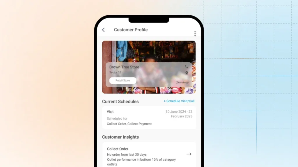Mobile-first field management system interface displaying modules for scheduling, seller onboarding, campaigns, and performance tracking. Built for field teams in dynamic markets, with offline functionality and intuitive design for seamless productivity in low-connectivity regions.