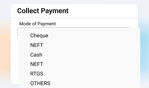 Collect payments via cash UPI digital payment or cheque - Van Sales Automation
