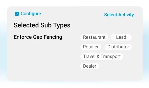 Configure geo fenced attendance and beat wise activity targets - Sales Force Tracking App
